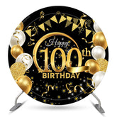 Lofaris Circle Gold Glitter Black 100th Birthday Backdrop